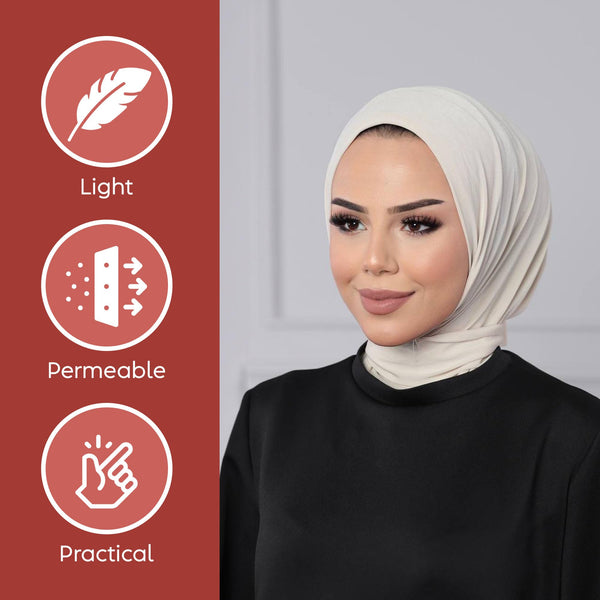 Instant Muslim Turban Hijab Women Premium Jersey Head Scarf Wrap Instant Hijab with Snap | Ready Pre sewn Jersey Turban (Cream)