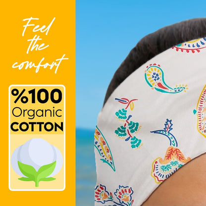 Womens Neck Scarf 23"x23" Small Square Organic Cotton | Headband Scarf Bandana Wrap Head Scarf Breathable Lightweight Flowering Design 3