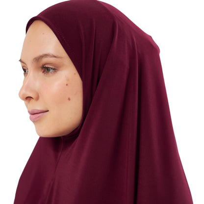 Muslim High Stretch Hijab Khimar Pure Color Half-body Cover Hijab | Muslim Islamic Ramadan Women Prayer Dress Burqa Soft (Burgundy)