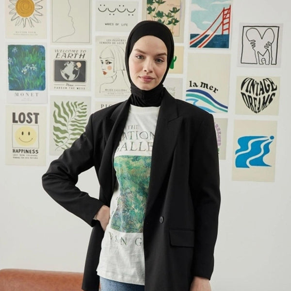 Instant Muslim Turban Hijab Women Premium Jersey Head Scarf Wrap Instant Hijab with Snap | Ready Pre sewn Jersey Turban (Black)