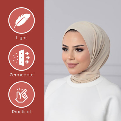 Instant Muslim Turban Hijab Women Premium Jersey Head Scarf Wrap Instant Hijab with Snap | Ready Pre sewn Jersey Turban (Beige)