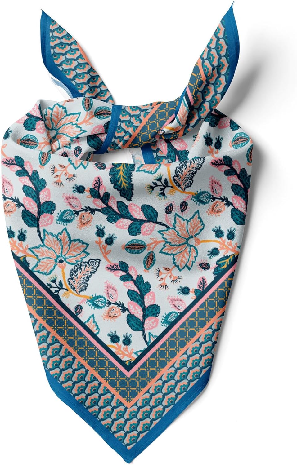 Womens Neck Scarf 23"x23" Small Square Organic Cotton | Headband Scarf Bandana Wrap Head Scarf Breathable Lightweight Flowering Design 6