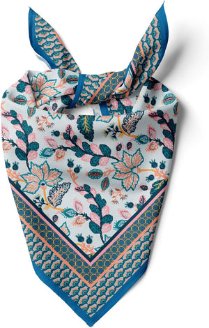 Womens Neck Scarf 23"x23" Small Square Organic Cotton | Headband Scarf Bandana Wrap Head Scarf Breathable Lightweight Flowering Design 6