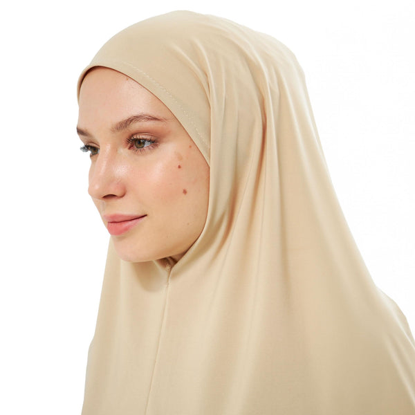 Muslim High Stretch Hijab Khimar Pure Color Half-body Cover Hijab | Muslim Islamic Ramadan Women Prayer Dress Burqa Soft (Beige)