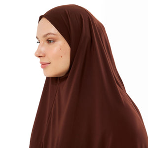 Muslim High Stretch Hijab Khimar Pure Color Half-body Cover Hijab | Muslim Islamic Ramadan Women Prayer Dress Burqa Soft (Brown)