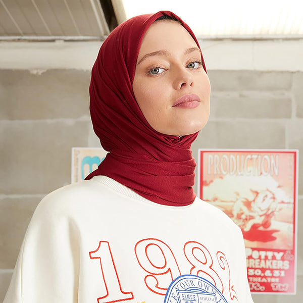 Premium Jersey Head Scarf Wrap Instant Hijab For Women | Women Muslim Instant Hijab | Ready Pre sewn Jersey Turban (Burgundy)