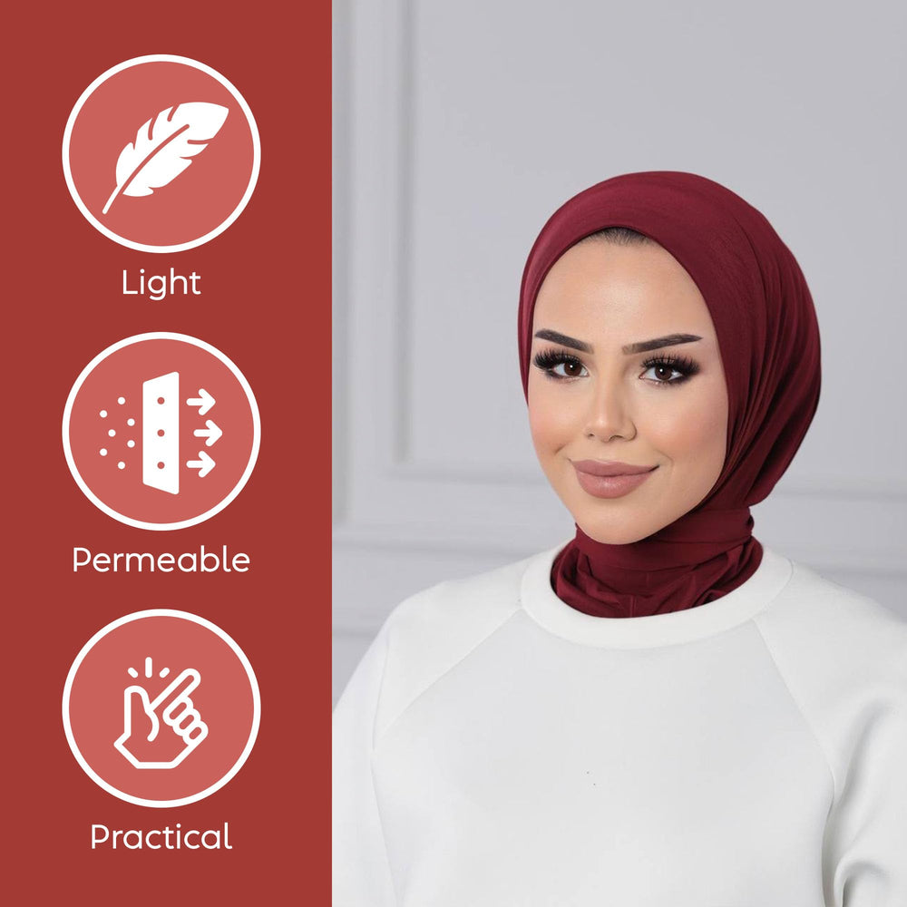 Instant Muslim Turban Hijab Women Premium Jersey Head Scarf Wrap Instant Hijab with Snap | Ready Pre sewn Jersey Turban (Burgundy)