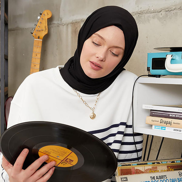 Premium Jersey Head Scarf Wrap Instant Hijab For Women | Women Muslim Instant Hijab | Ready Pre sewn Jersey Turban (Black)