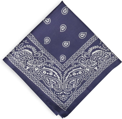 Cotton Neck Scarf 23"x23" Small Square Ethnic Cotton | Headband Scarf Bandana Wrap Vintage Head Scarf Breathable Lightweight Navy Blue