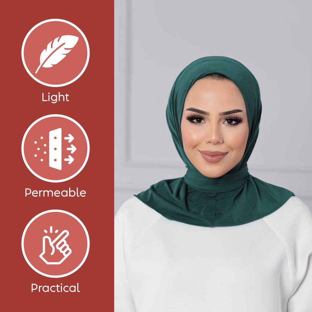 Instant Muslim Turban Hijab Women Premium Jersey Head Scarf Wrap Instant Hijab with Snap | Ready Pre sewn Jersey Turban (Emerald Green)