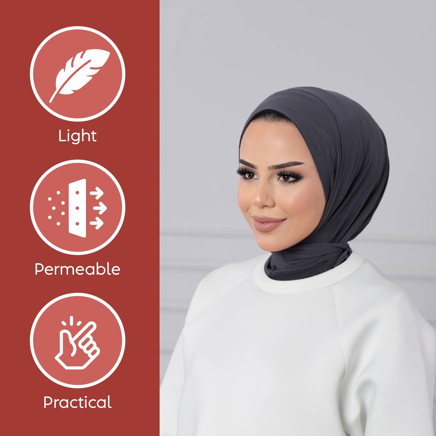 Instant Muslim Turban Hijab Women Premium Jersey Head Scarf Wrap Instant Hijab with Snap | Ready Pre sewn Jersey Turban (Anthracite)