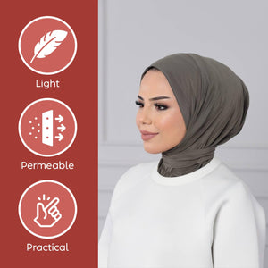 Instant Muslim Turban Hijab Women Premium Jersey Head Scarf Wrap Instant Hijab with Snap | Ready Pre sewn Jersey Turban (Khaki)