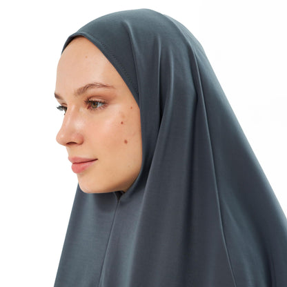 Muslim High Stretch Hijab Khimar Pure Color Half-body Cover Hijab | Muslim Islamic Ramadan Women Prayer Dress Burqa Soft (Smoked)