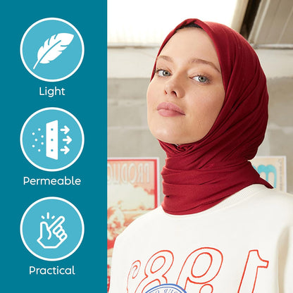 Premium Jersey Head Scarf Wrap Instant Hijab For Women | Women Muslim Instant Hijab | Ready Pre sewn Jersey Turban (Burgundy)