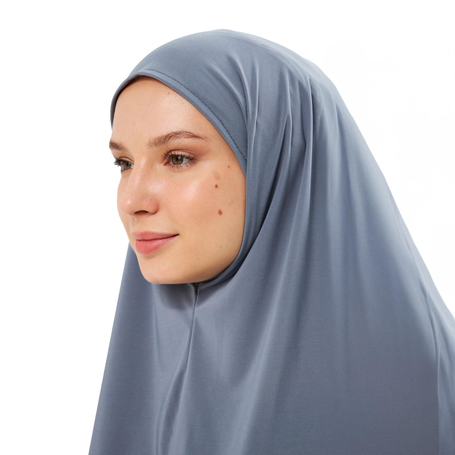 Muslim High Stretch Hijab Khimar Pure Color Half-body Cover Hijab | Muslim Islamic Ramadan Women Prayer Dress Burqa Soft (Grey)