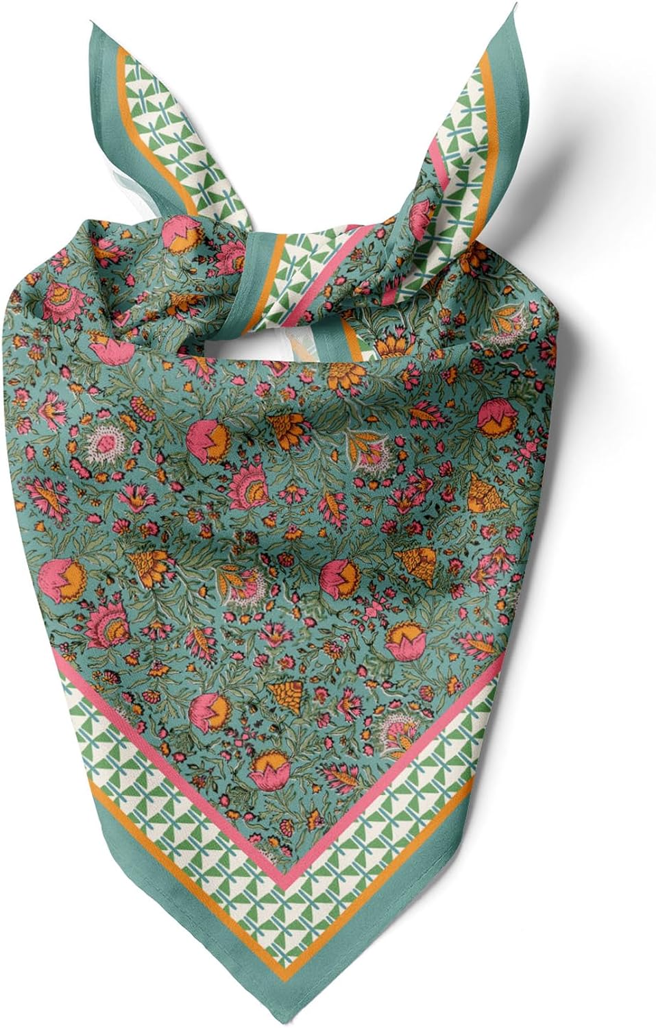 Womens Neck Scarf 23"x23" Small Square Organic Cotton | Headband Scarf Bandana Wrap Head Scarf Breathable Lightweight Flowering Design 8