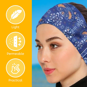 Womens Neck Scarf 23"x23" Small Square Organic Cotton | Headband Scarf Bandana Wrap Head Scarf Breathable Lightweight Blue Design 1