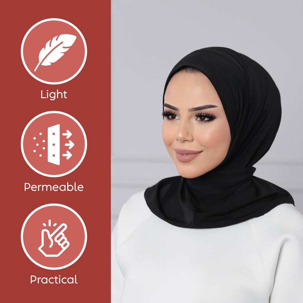 Instant Muslim Turban Hijab Women Premium Jersey Head Scarf Wrap Instant Hijab with Snap | Ready Pre sewn Jersey Turban (Black)