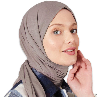 Premium Jersey Head Scarf Wrap Instant Hijab For Women | Women Muslim Instant Hijab | Ready Pre sewn Jersey Turban (Mink Stone)