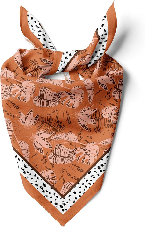 Womens Neck Scarf 23"x23" Small Square Organic Cotton | Headband Scarf Bandana Wrap Head Scarf Breathable Lightweight Flowering Design 7