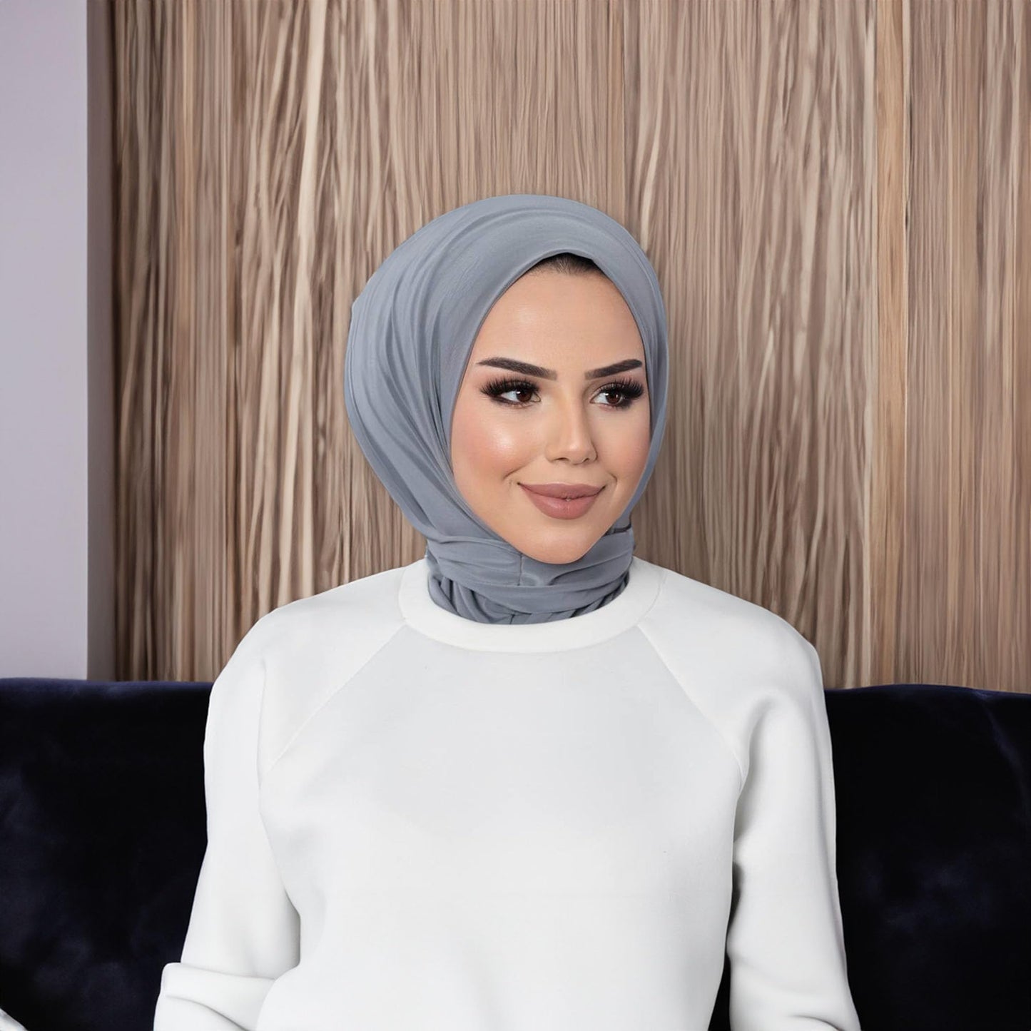 Instant Muslim Turban Hijab Women Premium Jersey Head Scarf Wrap Instant Hijab with Snap | Ready Pre sewn Jersey Turban (Grey)