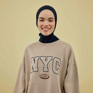 Instant Muslim Turban Hijab Women Premium Jersey Head Scarf Wrap Instant Hijab with Snap | Ready Pre sewn Jersey Turban (Navy Blue)