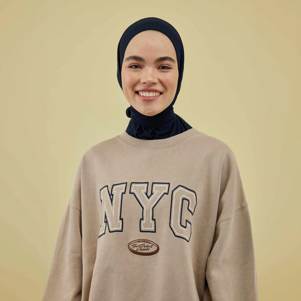 Instant Muslim Turban Hijab Women Premium Jersey Head Scarf Wrap Instant Hijab with Snap | Ready Pre sewn Jersey Turban (Navy Blue)