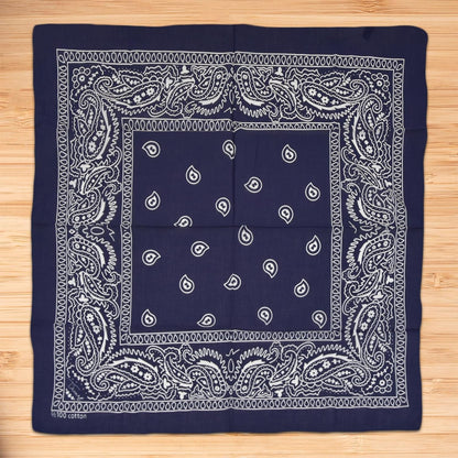 Cotton Neck Scarf 23"x23" Small Square Ethnic Cotton | Headband Scarf Bandana Wrap Vintage Head Scarf Breathable Lightweight Navy Blue