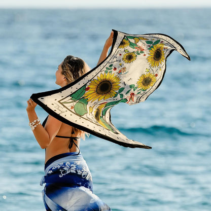 dscarf Women Sarong Swimsuit Printed Cover up Chiffon Long Bikini Wraps | Pareo Swimwear Beach Bathing Suit Cover Up Flowering Design 1