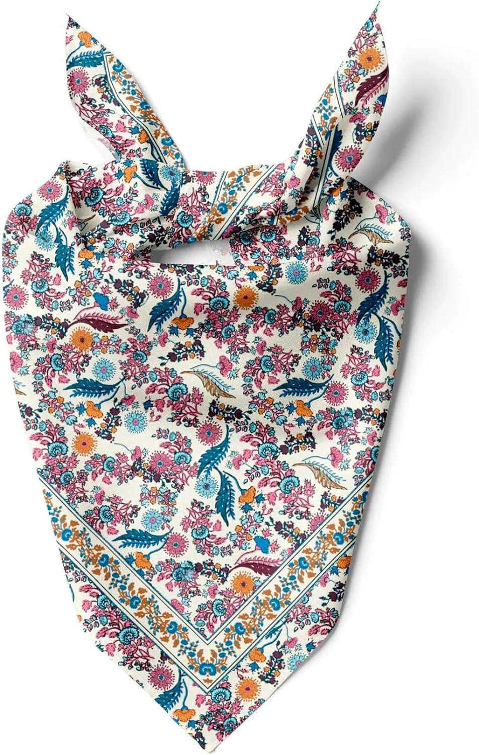 Womens Neck Scarf 23"x23" Small Square Organic Cotton | Headband Scarf Bandana Wrap Head Scarf Breathable Lightweight Flowering Design 4