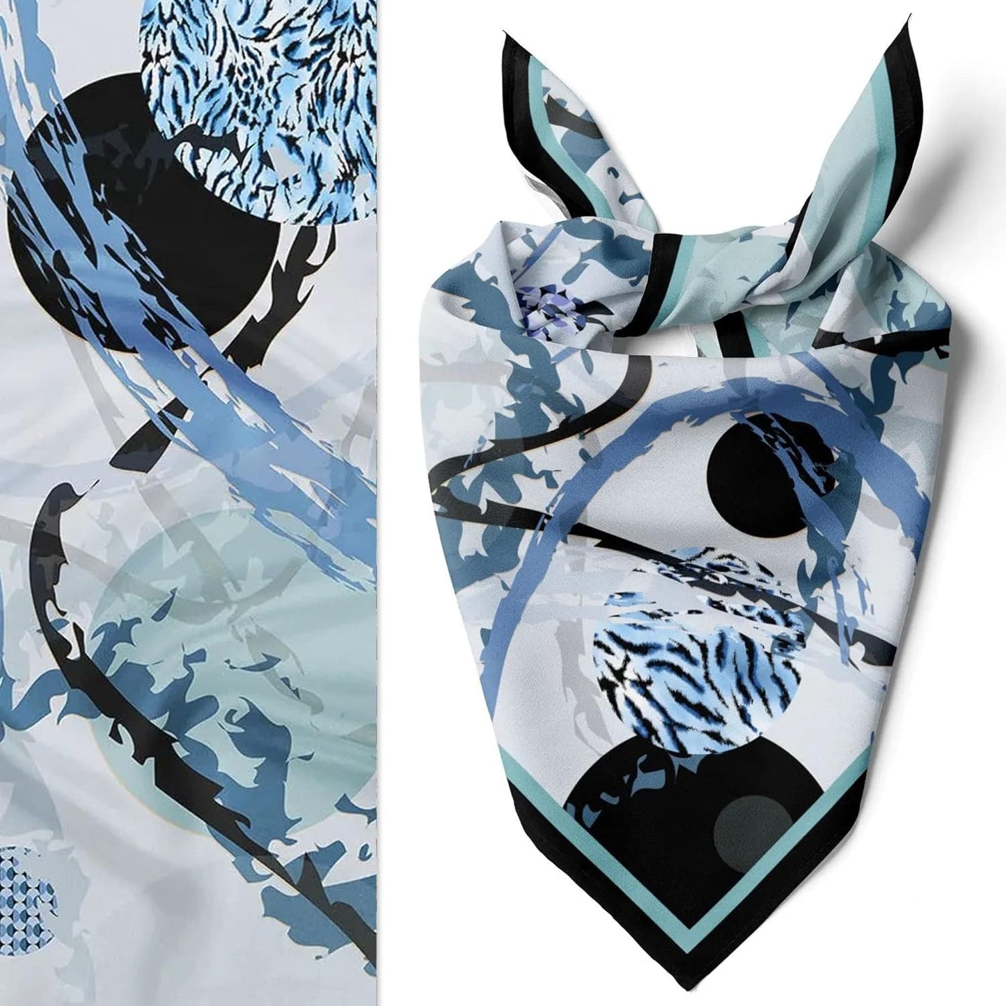 dscarf Womens Neck Scarf 21"x21" Small Square | Headband Scarf Ethnic Bandana Head Scarf Flowering Breathable Lightweight Blue Design 1