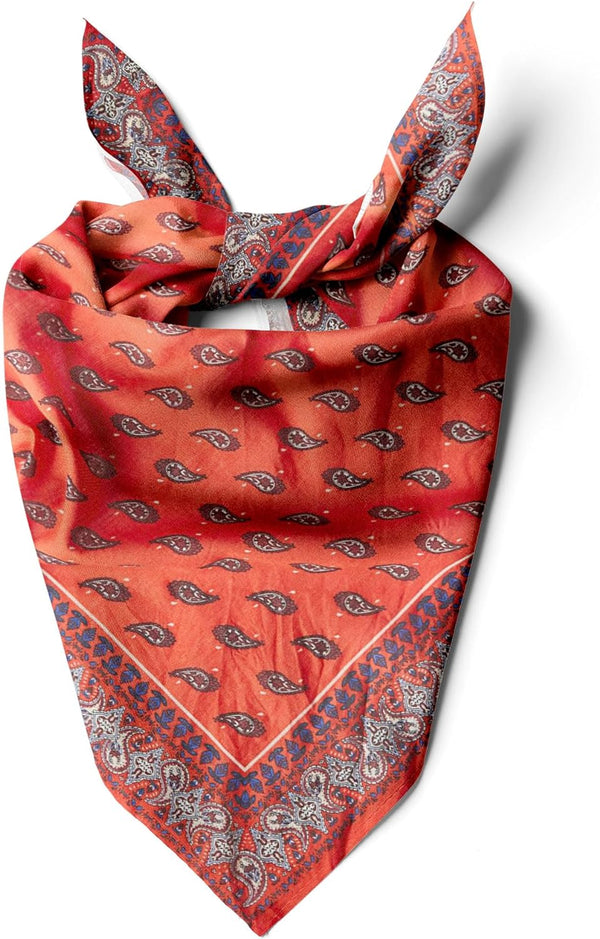 Womens Neck Scarf 23"x23" Small Square Organic Cotton | Headband Scarf Bandana Wrap Head Scarf Breathable Lightweight Red Design 1