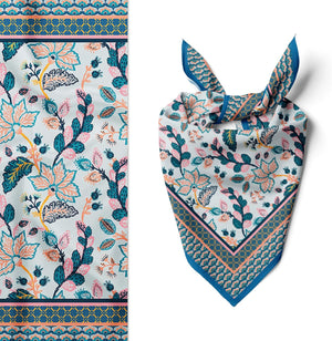 Womens Neck Scarf 23"x23" Small Square Organic Cotton | Headband Scarf Bandana Wrap Head Scarf Breathable Lightweight Flowering Design 6