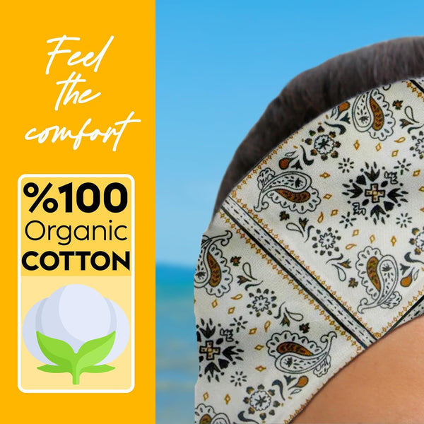 Womens Neck Scarf 23"x23" Small Square Organic Cotton | Headband Scarf Bandana Wrap Head Scarf Breathable Lightweight Flowering Design 5