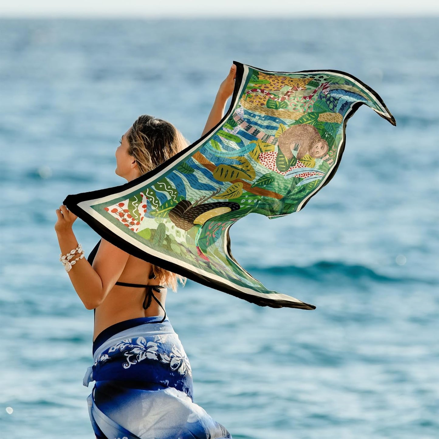 dscarf Women Sarong Swimsuit Printed Cover up Chiffon Long Bikini Wraps | Pareo Swimwear Beach Bathing Suit Cover Up Animals Design 2