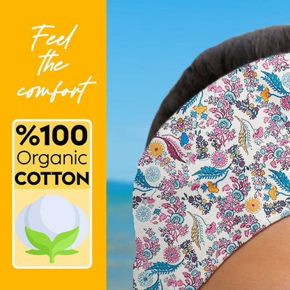 Womens Neck Scarf 23"x23" Small Square Organic Cotton | Headband Scarf Bandana Wrap Head Scarf Breathable Lightweight Flowering Design 4