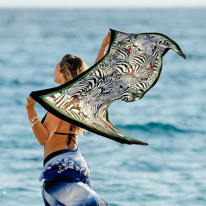 dscarf Women Sarong Swimsuit Printed Cover up Chiffon Long Bikini Wraps | Pareo Swimwear Beach Bathing Suit Cover Up Animals Design 3