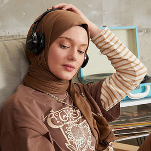 Premium Jersey Head Scarf Wrap Instant Hijab For Women | Women Muslim Instant Hijab | Ready Pre sewn Jersey Turban (Coffee)