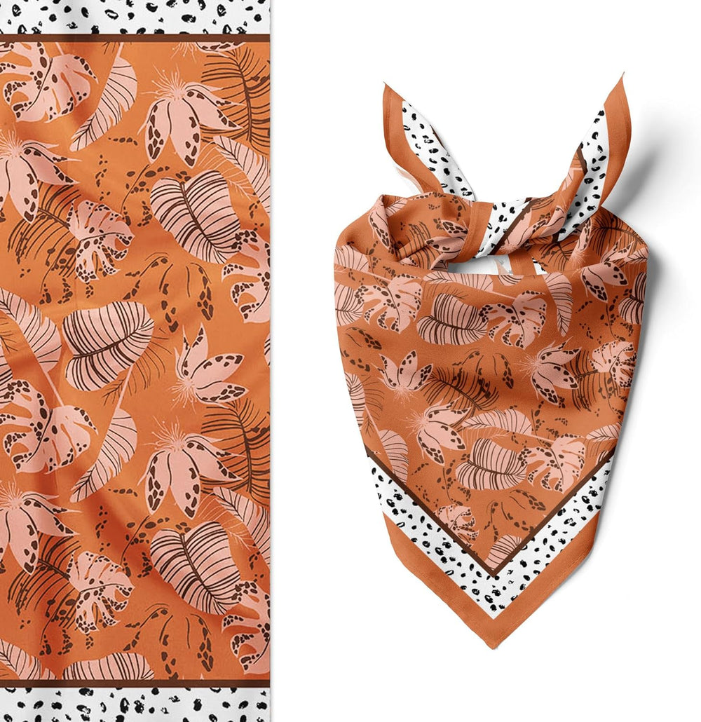 Womens Neck Scarf 23"x23" Small Square Organic Cotton | Headband Scarf Bandana Wrap Head Scarf Breathable Lightweight Flowering Design 7