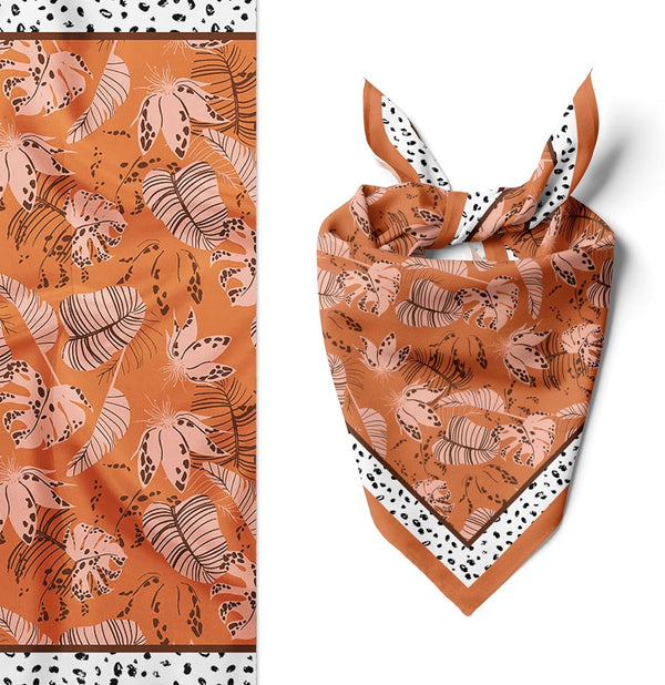 Womens Neck Scarf 23"x23" Small Square Organic Cotton | Headband Scarf Bandana Wrap Head Scarf Breathable Lightweight Flowering Design 7