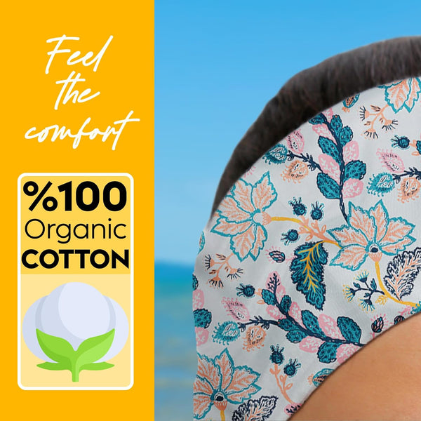 Womens Neck Scarf 23"x23" Small Square Organic Cotton | Headband Scarf Bandana Wrap Head Scarf Breathable Lightweight Flowering Design 6