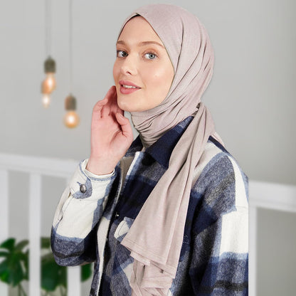 Premium Jersey Head Scarf Wrap Instant Hijab For Women | Women Muslim Instant Hijab | Ready Pre sewn Jersey Turban (Beige)