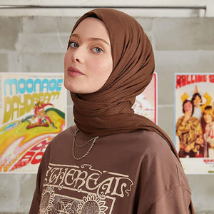 Premium Jersey Head Scarf Wrap Instant Hijab For Women | Women Muslim Instant Hijab | Ready Pre sewn Jersey Turban (Coffee)