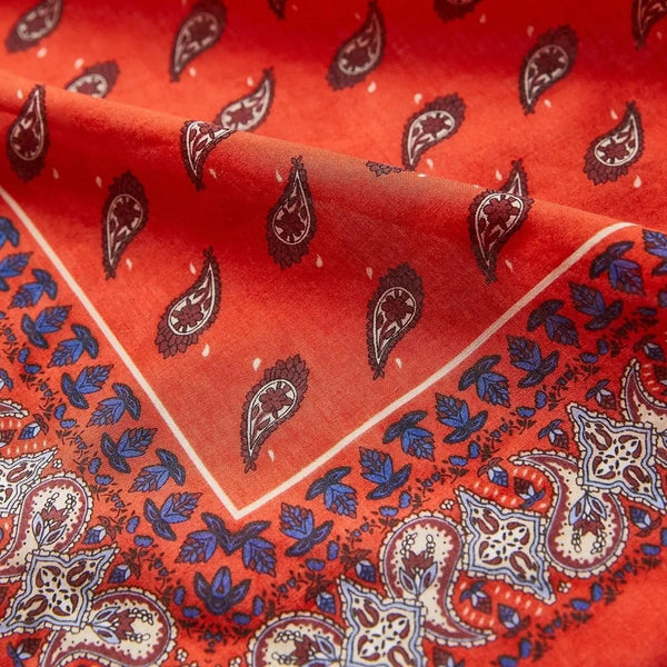Womens Neck Scarf 23"x23" Small Square Organic Cotton | Headband Scarf Bandana Wrap Head Scarf Breathable Lightweight Red Design 1