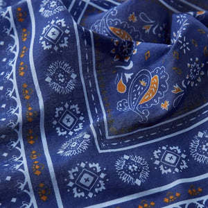 Womens Neck Scarf 23"x23" Small Square Organic Cotton | Headband Scarf Bandana Wrap Head Scarf Breathable Lightweight Blue Design 1