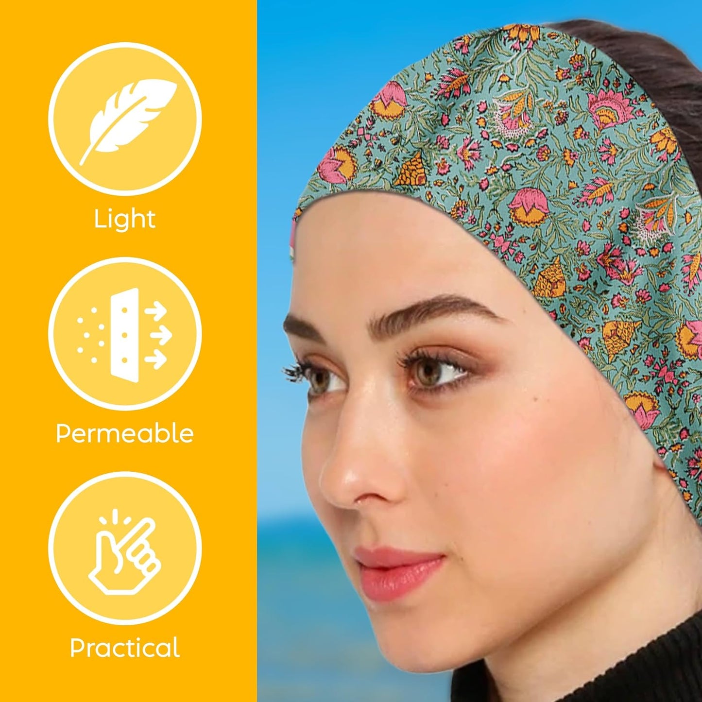 Womens Neck Scarf 23"x23" Small Square Organic Cotton | Headband Scarf Bandana Wrap Head Scarf Breathable Lightweight Flowering Design 8