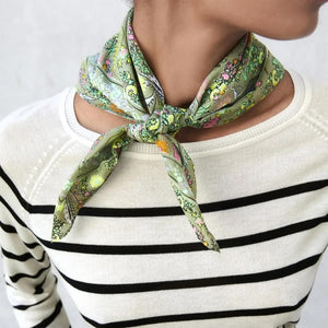 Womens Neck Scarf 23"x23" Small Square Organic Cotton | Headband Scarf Bandana Wrap Head Scarf Breathable Lightweight Flowering Design 1