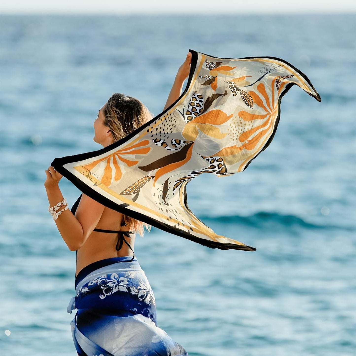 dscarf Women Sarong Swimsuit Printed Cover up Chiffon Long Bikini Wraps | Pareo Swimwear Beach Bathing Suit Cover Up Flowering Design 4