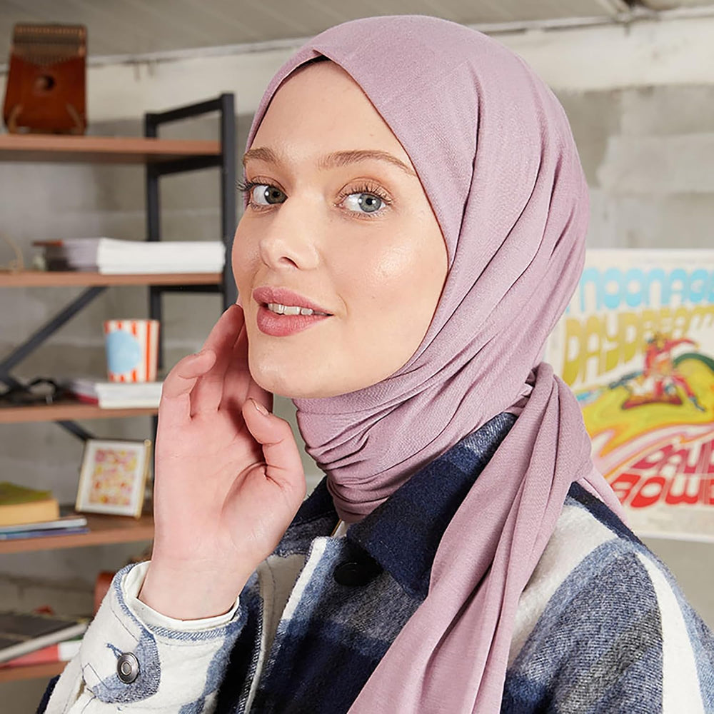Premium Jersey Head Scarf Wrap Instant Hijab For Women | Women Muslim Instant Hijab | Ready Pre sewn Jersey Turban (Lilac)