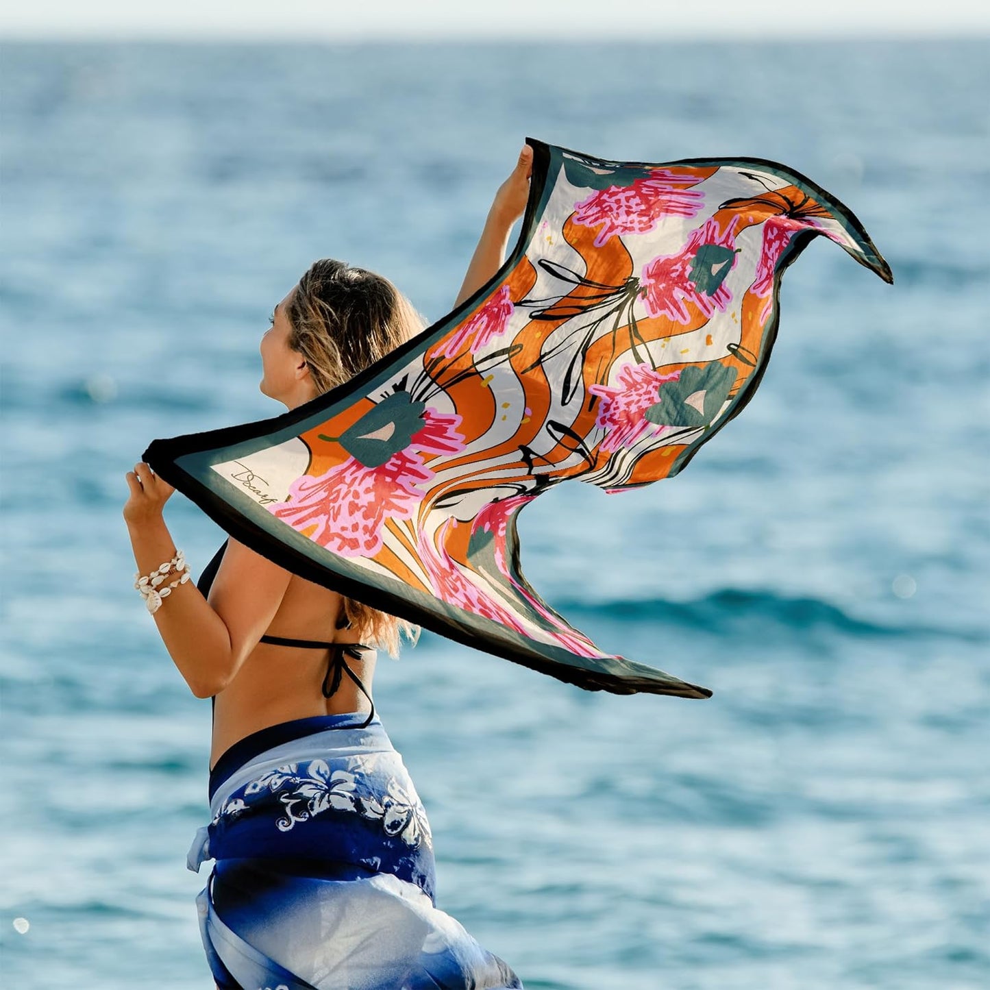 dscarf Women Sarong Swimsuit Printed Cover up Chiffon Long Bikini Wraps | Pareo Swimwear Beach Bathing Suit Cover Up Flowering Design 2